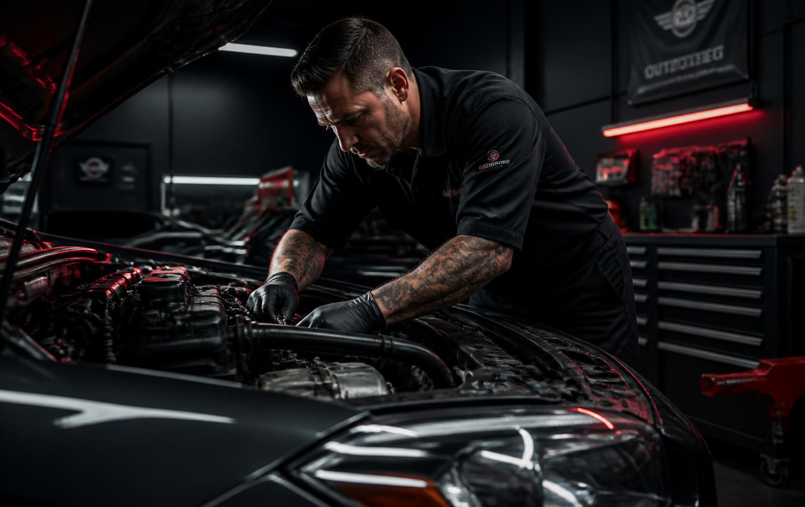 Professional mechanic performing auto repair under the hood of a car in a Bronx auto repair shop
